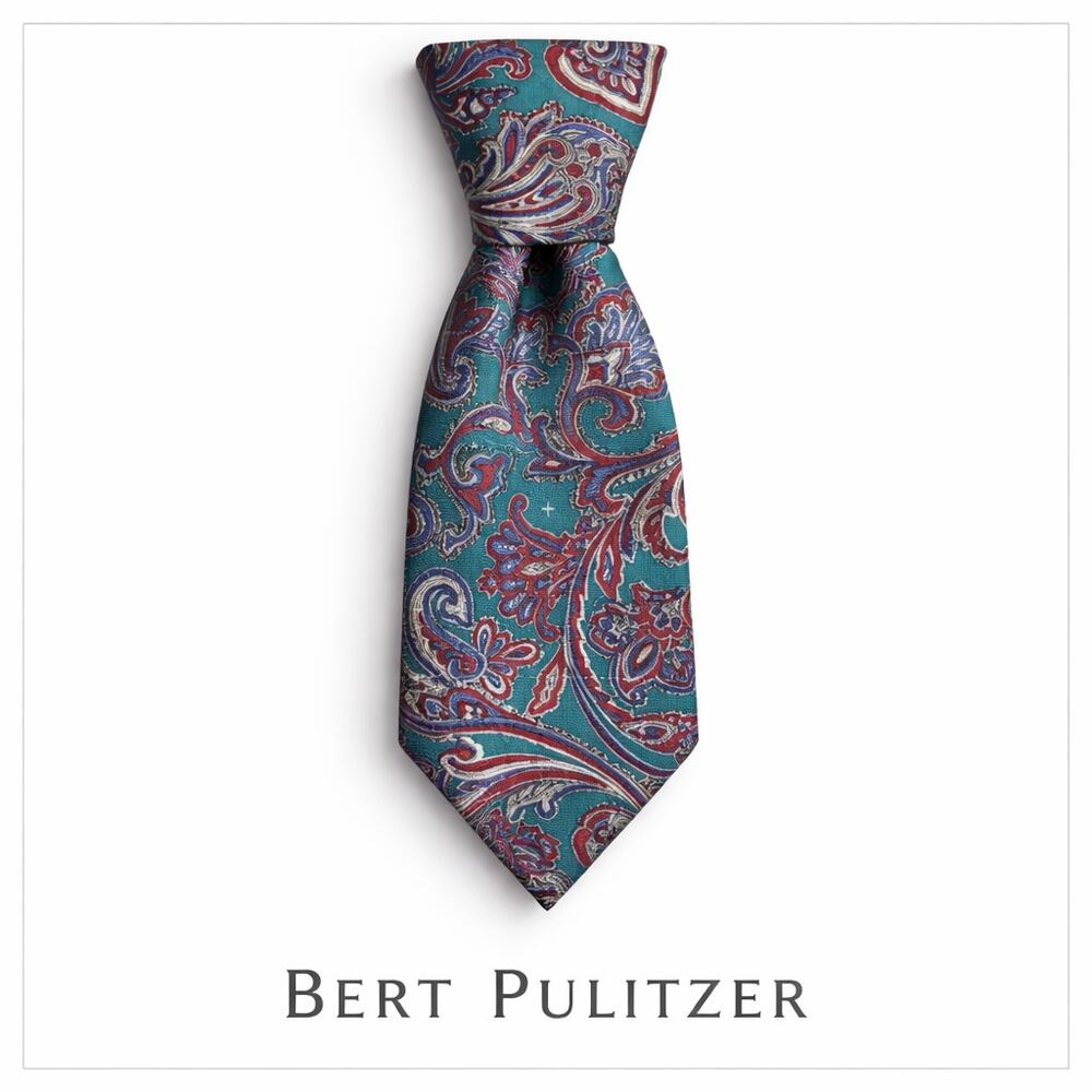 Bert Pulitzer Purple Turquoise Paisley Neck Tie 62” x 4” Wide Classic
